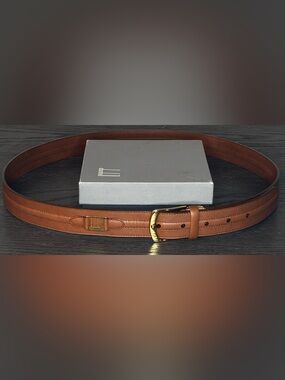 Vintage Dunhill Italian Leather Belt Gold Logo Brown Size 40 Quiet Luxury